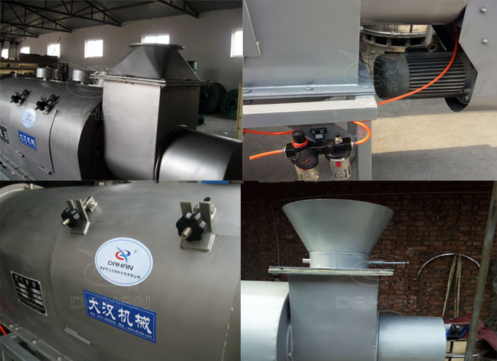 氣旋篩：電機，進料口，氣壓裝置等特寫圖片