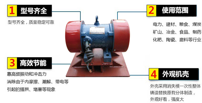 lzf倉(cāng)壁振動(dòng)器：1，型號(hào)齊全：型號(hào)齊全，質(zhì)量穩(wěn)定可靠。2，適用范圍：電力，建材，糧食，煤炭，礦山，冶金，食品，制藥，化肥，陶瓷，磨料等行業(yè)。3，高效：靠高頻振動(dòng)和沖擊力消除由于內(nèi)摩擦，潮解，帶電等引起的塔供，堵塞等現(xiàn)象。4，外觀機(jī)殼：外殼采用消失模一次性整體鑄造替換原有分體制造，外觀好看，強(qiáng)度大。