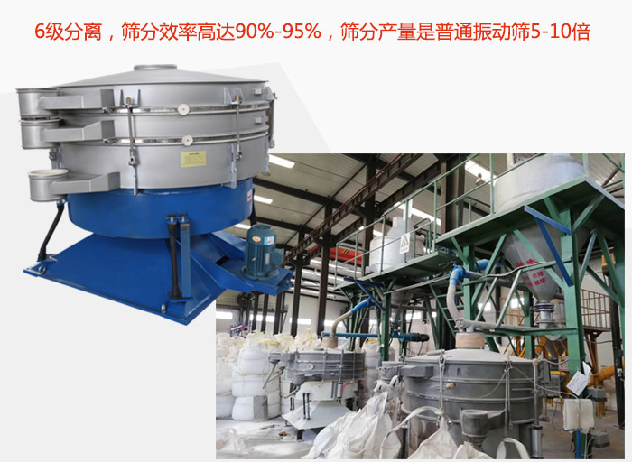 搖擺篩采用6級分離，篩分效率高達90%-95%，篩分產(chǎn)量是普通振動篩5-10倍