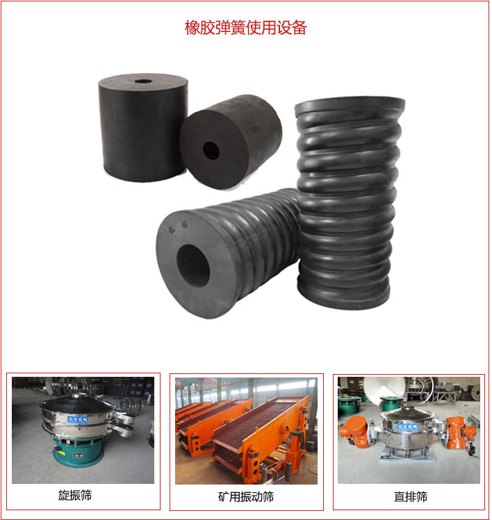 橡膠彈簧適用設(shè)備：旋振篩，礦用振動(dòng)篩，直排篩等
