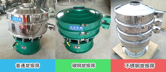 醫(yī)藥振動(dòng)篩常見材質(zhì)展示：碳鋼＋不銹鋼，不銹鋼，碳鋼等材質(zhì)展示