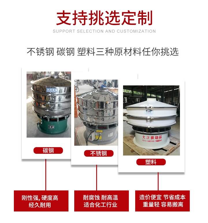 旋振篩可配置一到四層的篩網(wǎng)。旋振篩的篩分效率高，篩分精度高，篩分率高達96%。