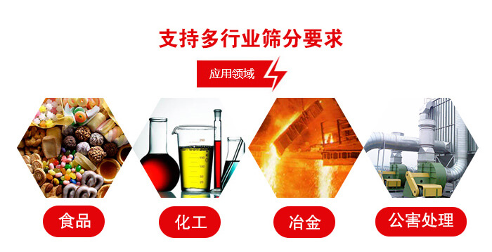 旋振篩適用的行業(yè)：食品行業(yè)，化工行業(yè)，冶金行業(yè)，公害處理等。